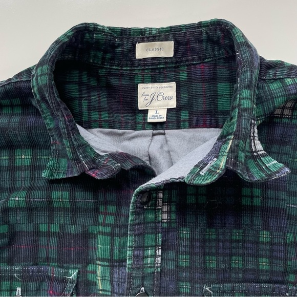 J.Crew Men's Garment Dyed Corduroy Tartan Patchwork Shacket Workshirt LARGE - Picture 3 of 11
